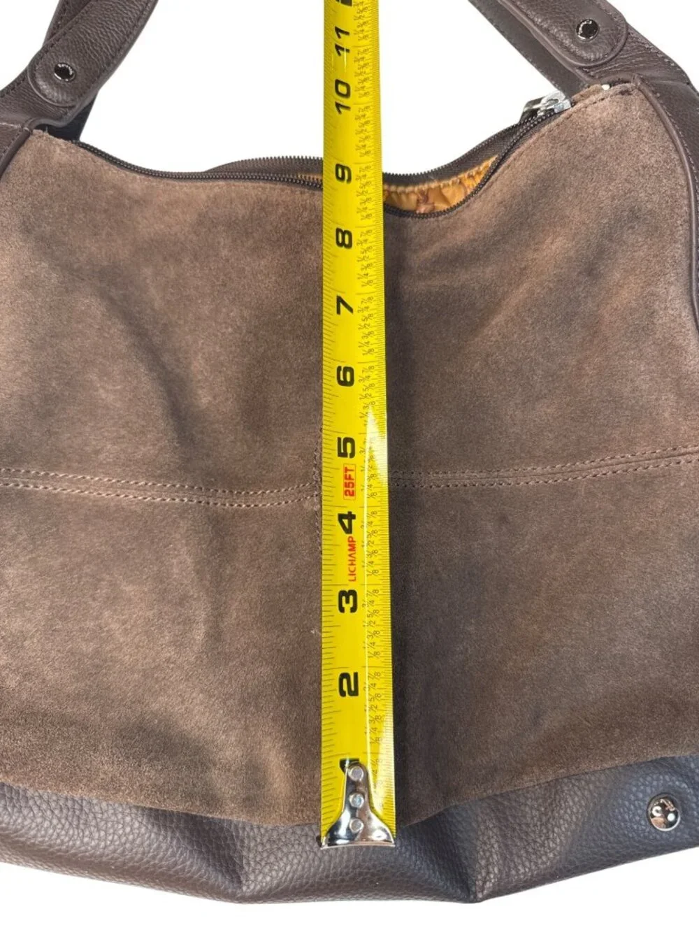 Tignanello Brown Suede & Leather Hobo Shoulder Bag W/Gold Interior Lining